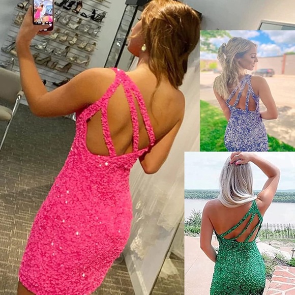 Velvet Sequins One-Shoulder Short Tight Halloween Dresses